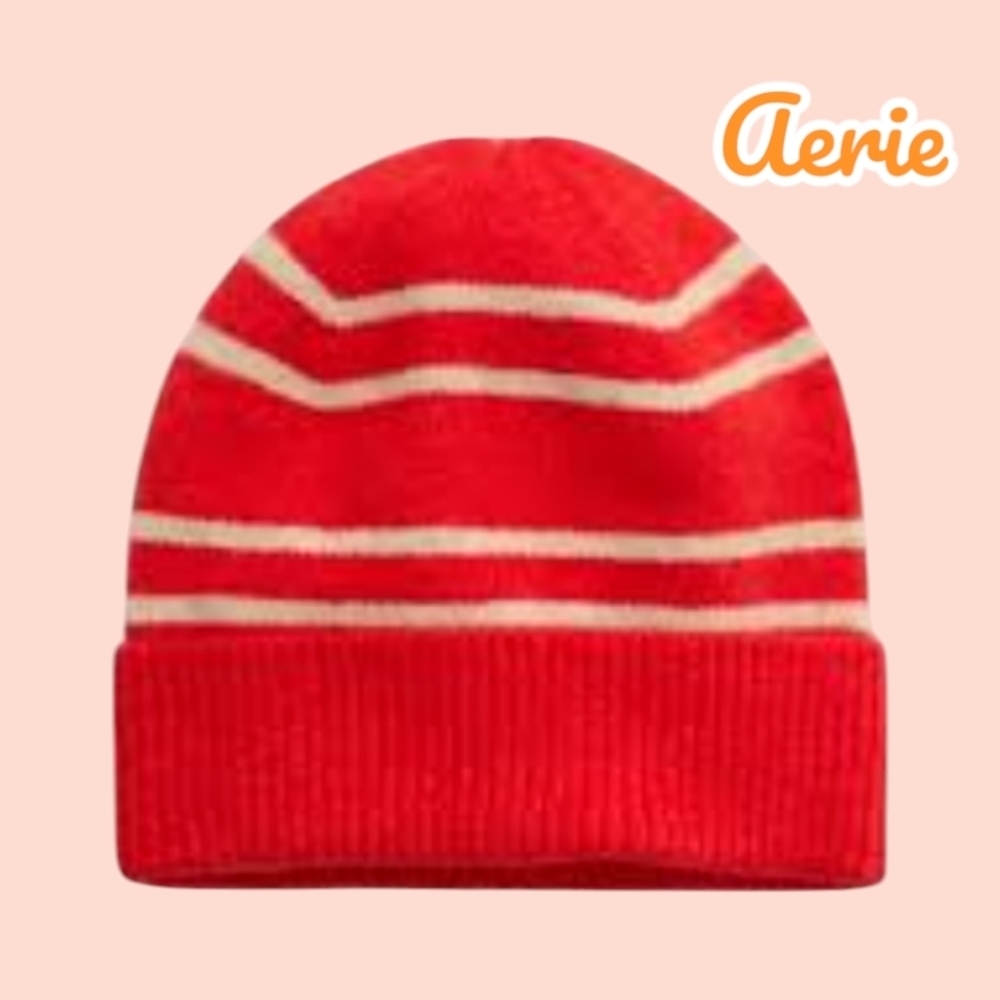🔥 Nwt Aerie Red Stripe Beanie Hat
